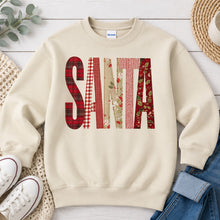Load image into Gallery viewer, Santa Plaid Christmas design on Sand crewneck sweatshirt
