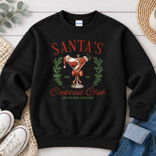Load image into Gallery viewer, Santa's Cocktail Club Christmas design on Black crewneck sweatshirt
