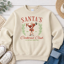 Load image into Gallery viewer, Santa's Cocktail Club Christmas design on Sand crewneck sweatshirt
