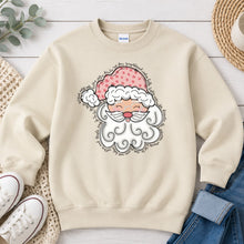Load image into Gallery viewer, Santa Sketch Christmas design on Sand crewneck sweatshirt
