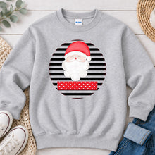 Load image into Gallery viewer, Santa Stripes Polka Banner Christmas design on Ash Grey crewneck sweatshirt
