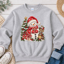 Load image into Gallery viewer, Snowman Red Hat Christmas design on Ash Grey crewneck sweatshirt
