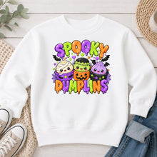 Load image into Gallery viewer, Spooky Dumplings Halloween design on White crewneck sweatshirt
