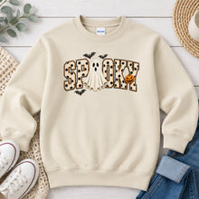 Load image into Gallery viewer, Spooky Polka Dot Ghost Halloween design on Sand crewneck sweatshirt
