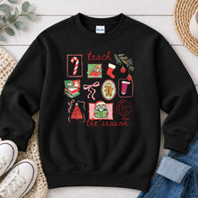 Load image into Gallery viewer, Teach The Season Christmas design on Black crewneck sweatshirt
