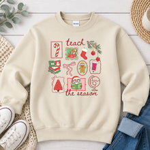 Load image into Gallery viewer, Teach The Season Christmas design on Sand crewneck sweatshirt
