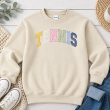 Load image into Gallery viewer, Tennis Patterned Letters Sports design on Sand crewneck sweatshirt
