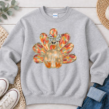 Load image into Gallery viewer, Give Thanks Watercolor Turkey Dalmatian Bow Thanksgiving design on Ash Grey crewneck sweatshirt
