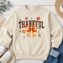 Load image into Gallery viewer, Thankful Bow Thanksgiving design on Sand crewneck sweatshirt
