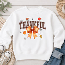 Load image into Gallery viewer, Thankful Bow Thanksgiving design on White crewneck sweatshirt
