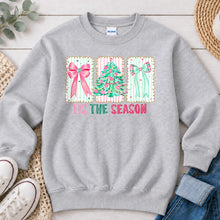 Load image into Gallery viewer, Tis The Season Pink Trees Christmas design on Ash Grey crewneck sweatshirt
