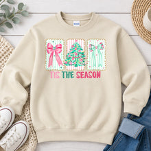 Load image into Gallery viewer, Tis The Season Pink Trees Christmas design on Sand crewneck sweatshirt

