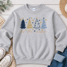 Load image into Gallery viewer, Tis The Season Trees Christmas design on Ash Grey crewneck sweatshirt
