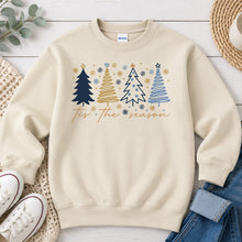 Load image into Gallery viewer, Tis The Season Trees Christmas design on Sand crewneck sweatshirt
