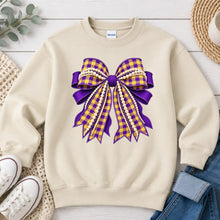 Load image into Gallery viewer, Purple Gold Plaid Pearl Bow Sand
