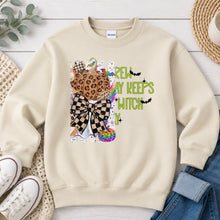 Load image into Gallery viewer, Witch Crew Leopard Pumpkin Halloween design on Sand crewneck sweatshirt
