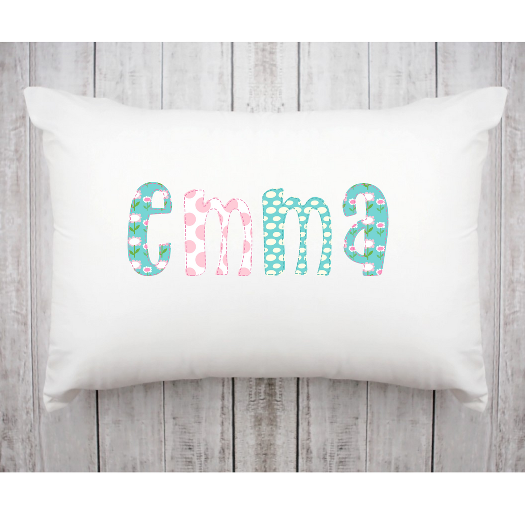 Personalized Pillowcase Girls Teal Pink floral alpha letters