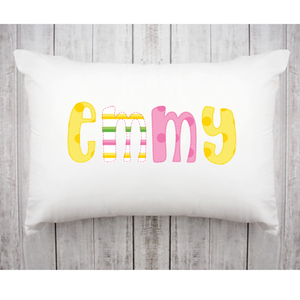 Girls Personalized Pillowcase  Yellow Pink Alpha Name letters