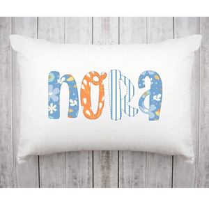 Girls Personalized Pillowcase Blue orange floral alpha