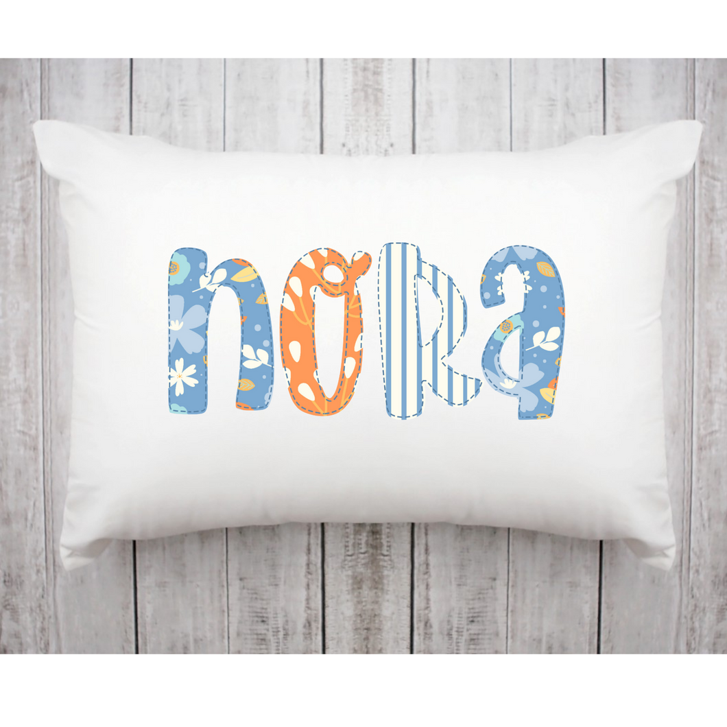 Girls Personalized Pillowcase Blue orange floral alpha