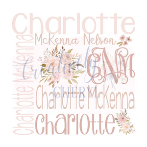 Personalized Baby Girl Monogrammed Name Floral Wreath CHARLOTTE