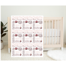 Load image into Gallery viewer, Personalized Name Monogram Girl Blanket Mauve Pink Floral Blanket CHARLOTTE
