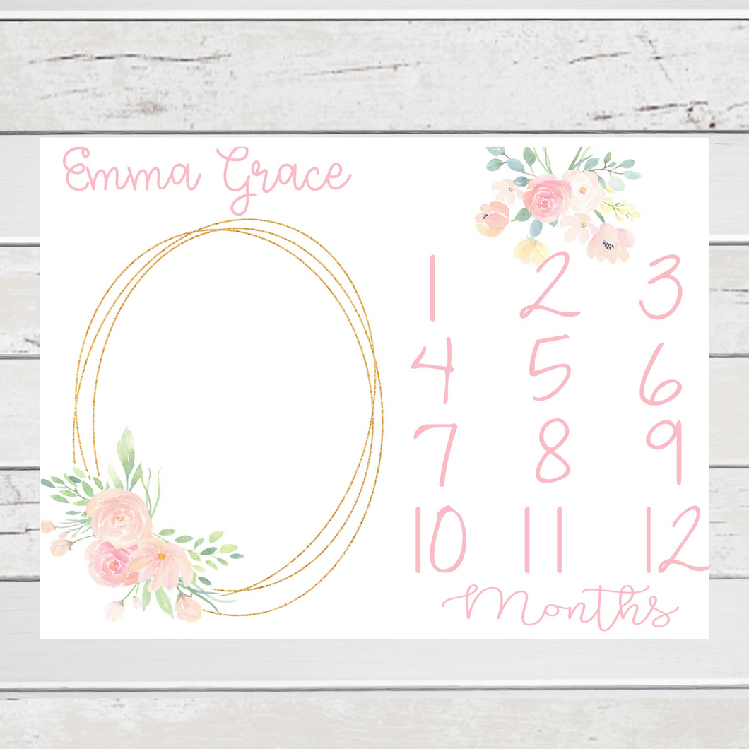 Milestone Blanket Monthly Growth Tracker Pink Blush Floral wreath EMMA GRACE