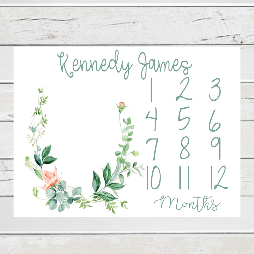 Milestone Blanket Monthly Growth Tracker Coral Rose Floral Greenery Kennedy James