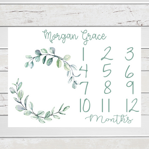 Milestone Blanket Monthly Growth Tracker Greenery Wreath MORGAN GRACE