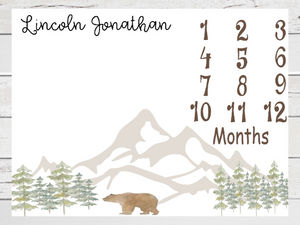 Milestone Blanket Mountain Bear Forest theme