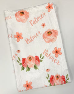 Personalized Name Coral Floral Blanket BRINLEY