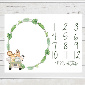 Milestone Blanket Growth Tracker Safari Jeep Green Wreath