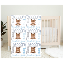 Load image into Gallery viewer, Personalized Name Blanket Teddy Bear THEO
