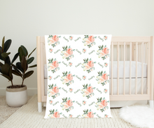 Load image into Gallery viewer, Personalized Name Blanket Coral &amp; Green Floral KINSLEY
