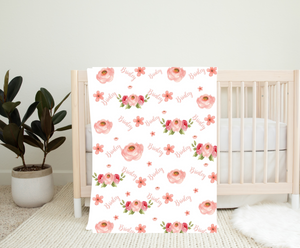 Personalized Name Coral Floral Blanket BRINLEY