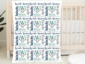 Personalized Baby Boy Blanket Initial Antler WADE