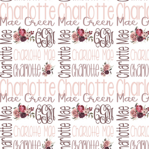 Personalized Name Monogram Girl Blanket Mauve Pink Floral Blanket CHARLOTTE