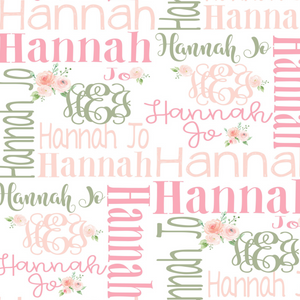 Personalized Name Blanket Girl Pink Coral Green Floral HANNAH