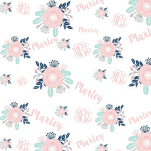 Load image into Gallery viewer, Personalized Name Blush and Navy Floral Blanket MARLEY
