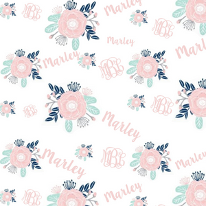 Personalized Name Blush and Navy Floral Blanket MARLEY