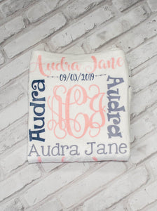 Personalized Monogrammed Baby Girl Name Blanket