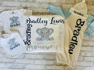 Baby Boy Coming Home Outfit ~ Baby Layette set- Elephant